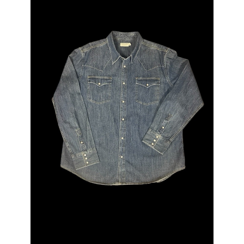 Tecovas Western Denim Shirt Mens XL Pearl Snap Buttons Medium Bue Wash Cowboy